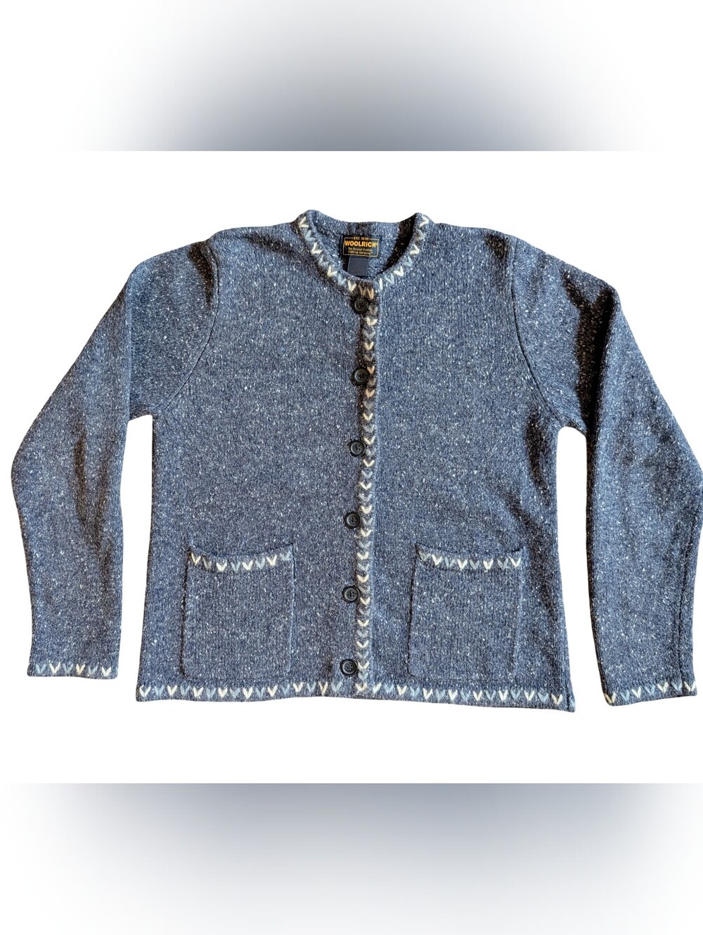 Vintage Woolrich Cardigan Sweater Wool Blend Blue Speckled Relaxed Cottage S